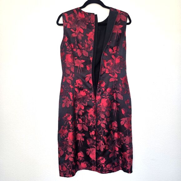 JASON WU Wonka Print Red Black Floral Jacquard Silk Lined Sheath Dress Size 12 - Picture 10 of 16